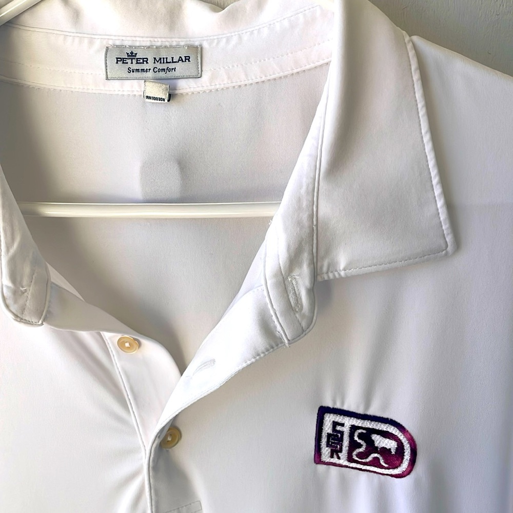 Peter Millar Summer Comfort Polo Golf Shirt‎ Men XXL White Solid Luxury Trendy